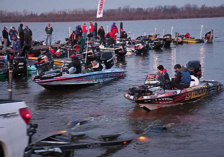 Michael Iaconelli backs his boat off the trailer at the Day Two launch at the Red River Marina.