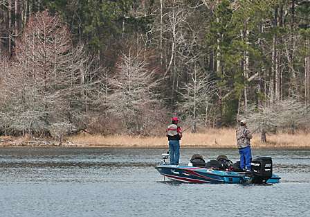 In the immediate area there are several competitors, including Danny Smith and his Day Two co-angler Anthony Plescia.