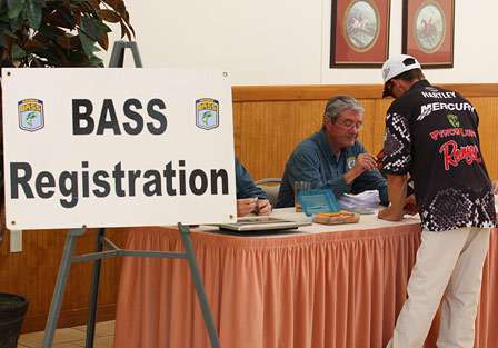 Charlie Hartley registers to compete in the second Bassmaster Elite Series tournament of the year, the Citrus Slam on the Kissimmee Chain of Lakes out of Lake Wales, Fla. 