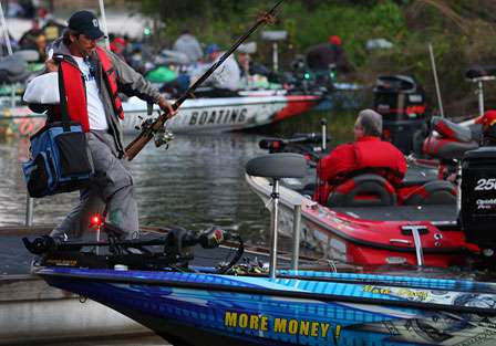 A co-angler fishing with Mark Davis, hopes the slogan 'more money', written on the side Davis' boat, will apply to him after today's weigh in. The co-angler champion side of the Citrus Slam will be decided today. 