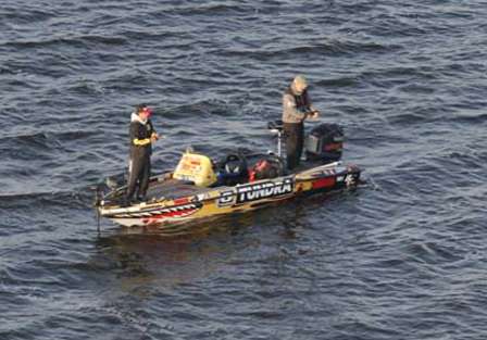 Michael Iaconelli fishes an off-shore mussel bed, hoping for post-spawn bass to move to it.