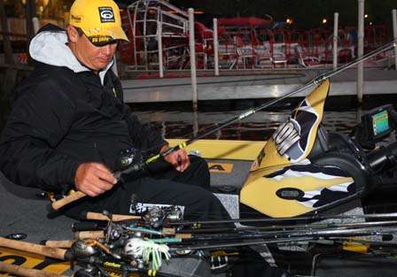 Terry Scroggins has a tangle of rods to chose from on Day Four.
