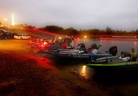 Elite anglers begin to launch before dawn and Day One of the Lone Star Shootout on Falcon Lake.