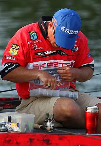 Kelly Jordon makes final lure choices as the time for take off nears.