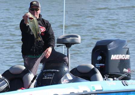 Pro Jason Root was able to pick up  a nice keeper among the crowd of boats and short fish that plagued other anglers.
