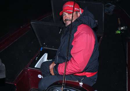 Pro Paul LeBlanc readies his gear early on the final day of the Bassmaster Northern Open Chesapeak, presented by Oakley.