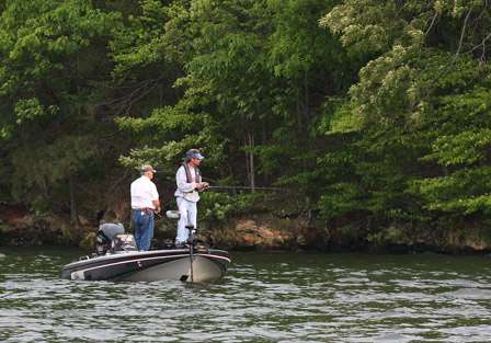 Rodney Allen and co-angler Alan Blondino work an area where Allen had just lost a nice keeper smallmouth.
