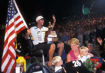 Kevin and his family take a victory lap around the arena after his first Bassmaster Classic championship in 2001. He'd win again in 2005.