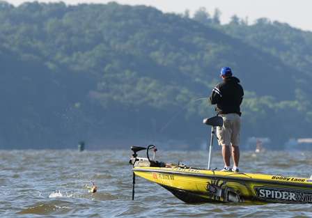 Tournament leader Bobby Lane was catching fish early on Day Three of the SpongeTech Tennessee Triumph. 