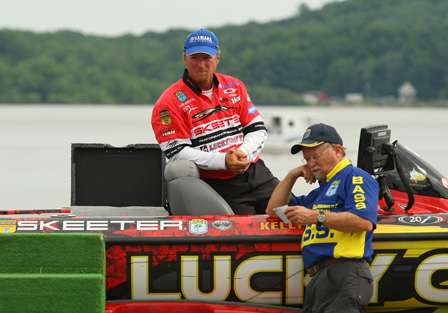 Kelly Jordon awaits his turn at the Bassmaster scales. The biggest bag of the day, his 12 pounds, 5 ounces was good enough to push him up to second place.