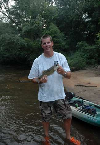 David Jones is the first to find success, catching a 15 3/4-inch shoalie on a bladed jig in a deep hole.