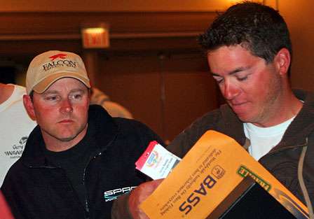 Mike McClelland and Derek Remitz, both winners on the 2007 Bassmaster Elite Series, collect their credentials and register for the 2008 Bassmaster Classic. McClelland is fishing his 5th Classic, while Remitz qualified for his 2nd trip to the Classic.
