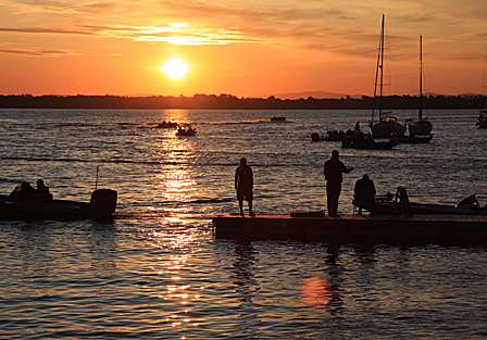 The last boats leave the dock as Day One of the Bassmaster Northern Open #2 on Lake Champlain gets underway.