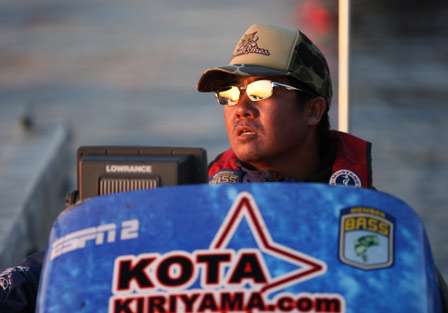 Bassmaster Elite pro Kota Kiriyama waits for his turn to launch at the Plattsburgh Boat Basin.