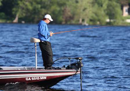Kip Carter concentrates on his electronics targeting smallmouth, the same tactic that was seen all over the lake.