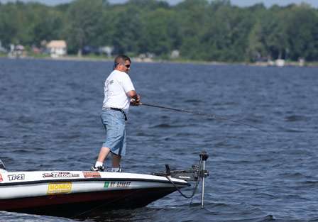 Louis Iribarren takes a hard swing at a Lake Champlain bass and comes up empty handed. 