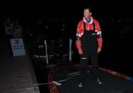 Mark Burgess is dressed against the imposing weather and stands ready to start the day as he will be one of the first boats out onto Lake Champlain at the start of Day Two.
