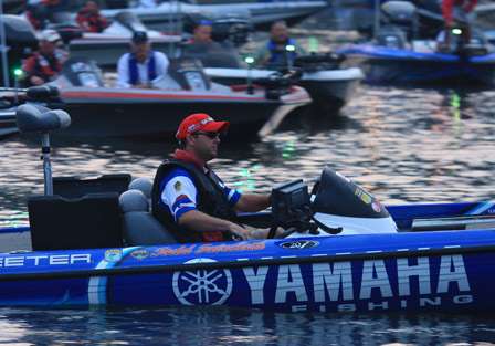Elite pro Todd Faircloth sits in a sea of boats waiting to take to Sam Rayburn Reservoir. Faircloth starts the day in third place and looks to move up on Day Two.