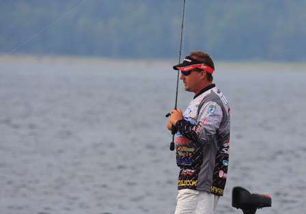 Day One leader Stephen Johnston works his lure methodically through a relatively small area just off the main lake.