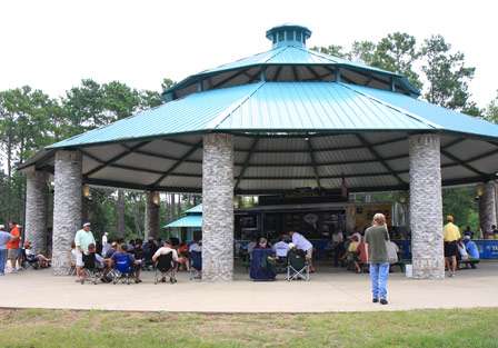 The Umphrey's Family Pavilion is the site of the take off and weigh-in of the Bassmaster Central Open on Sam Rayburn Reservoir.