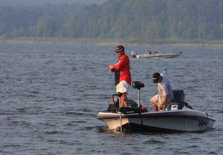 Tournament-leader Stephen Johnston continued to pull fish from an underwater brush pile that had produced well on the first two days. 