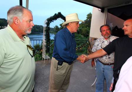 BASS Founder Ray Scott attended dinner and greeted every angler on the eve of the first day of official practice on Lake Jordan.