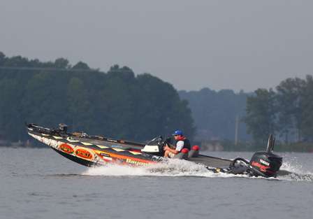 Cliff Pace makes a move trying to hit as many spots as possible on the first day of practice on Lake Jordan. 