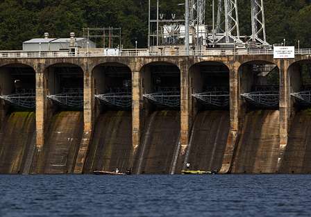 Skeet Reese and Tommy Biffle moved to Mitchell Dam late in the morning after waiting on the dam keepers to release water.