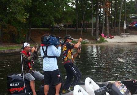 Iaconelli flips a 1 pounder in the boat.