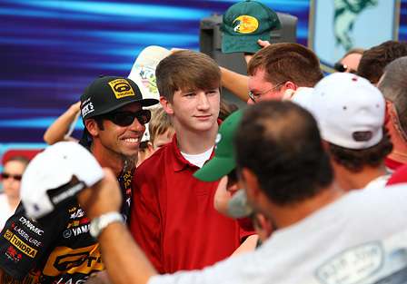 After weighing his fish Mike Iaconelli visited with fans and signed autographs. 