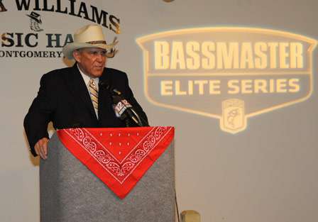 Bassmaster Founder Ray Scott spoke to the media and congratulated the top 12 Elite Series pros.