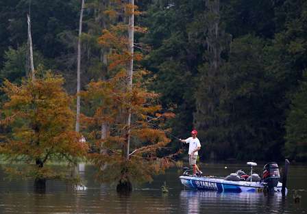 Todd Faircloth was pitching isolated trees in a backwater area off the main river channel. 