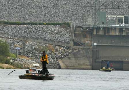 Anglers began to crowd into the area below Bouldin Dam as water begins to be released downstream. 