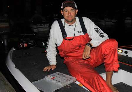 Pro David Kilgore is one of three anglers in a very tight race for Classic Qualification. He was making small adjustments in his bait choice before the Day Three launch.