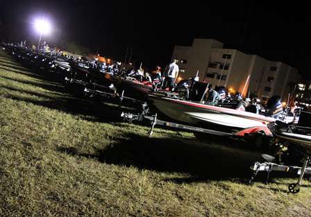 The boat yard was full with 55 bass rigs waiting to be placed into the water.