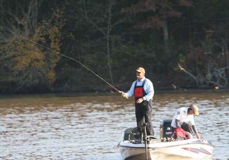 Steve Bowman makes a final cast near the shores of Lake Dardanelle State Park.