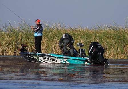 Lane's co-angler Alonzo Evans comes up with a nice Lake Okeechobee bass that will go a long way on the non-boater side of the tournament.