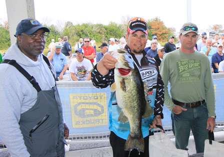 Elite Series pro Chris Lane would wow the crowd with his rally on Day Two, which included this big largemouth.