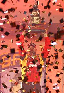 Boyd Duckett basks in the glow and confetti of winning the 2007 Classic as fellow Alabamians cheer on.