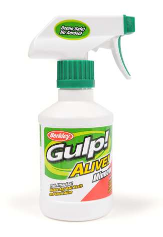 <b>Berkley Gulp! Alive! spray attractant</b><br/>Berkley's Gulp! Alive! spray attractant is the easiest and cleanest way to make any lure smell alive. The 8-ounce bottle is refillable and available in five different 