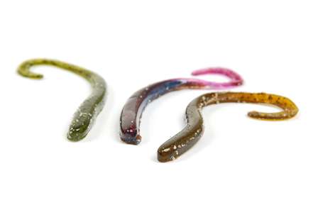 <b>Berkley handpour curled-tail worm</b><br>New for the finesse market is Berkley's five-inch curled-tail worm. The PowerBait formula attracts fish and gets them to hold on longer while the hand-poured colors appear more vibrant in the water.
