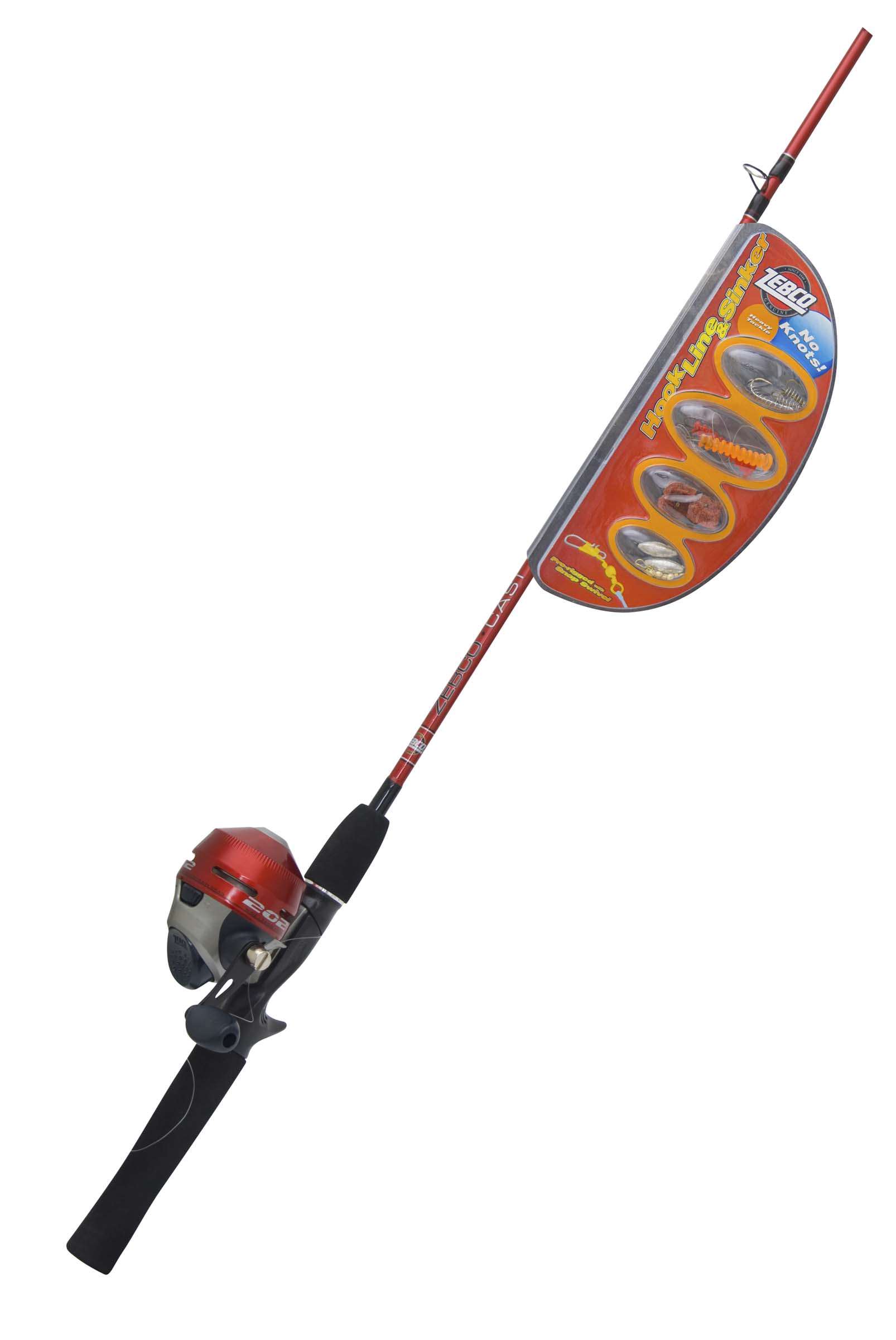 Zebco Hook, Line & Sinker<br>Taking your kids fishing just got easier. This youth combo takes the knots out of fishing with snaps pre-rigged on the line so you spend more time fishing by eliminating one of the most difficult elements for newbies, knots.