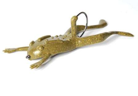 <b>Ultimate Bucketmouth Lunker Ugly Frog</b><br>The frog's flat-bottom design keeps it on top of the water. After moving, the legs twitch at rest â this is when the strike occurs. It has caught 9-pound bass, so 65- to 80-pound-test braid is best.
