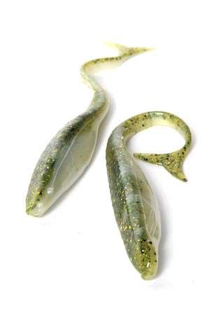 <b>SkippyFish Bait Co. Skippy Fish</b><br>This soft plastic jerkbait has a unique tail design and triangular body that prevents rolling and creates an erratic action. The Skippy Fish is available in 4- and 6-inch sizes, and 10 colors.