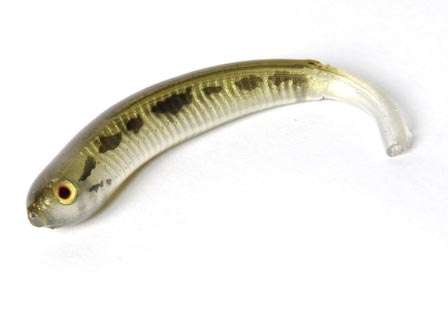 <b>Jackall Super Pintail Shad</b><br>This dropshot bait has 3-D eyes and a lifelike hand-painted finish. The tail vibrates in the water to attract bass.