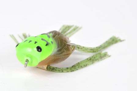 <b>Reins Japan Semi Daddy Frog</b><br>Equivalent in size to most traditional hollow frogs, this offering features a slightly cupped mouth, allowing for a popping presentation, as well as spinnerbait skirt strands that can be changed based on conditions.