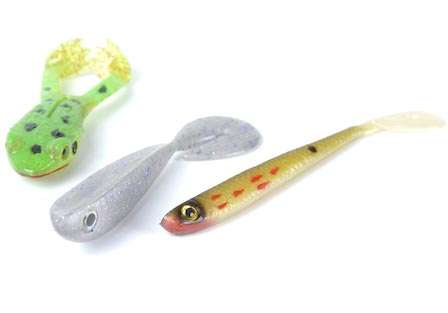Tuscarora Pro Lures<br>The Pro Lures series from Tuscarora include a plastic topwater frog, a U-tail swimbait and a drop shot worm.