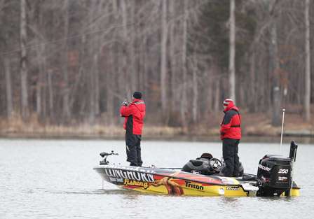 Jeff Kriet didn't wander far from home before he put down the trolling motor and started fishing, not a bad idea as the temperatures hovered near 30 degrees.