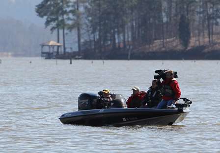 Lay Lake was not only filled with Classic qualifiers and fans, there was also a fair amount of media on the water, such as this crew from Fox Channel 6 out of Birmingham.
