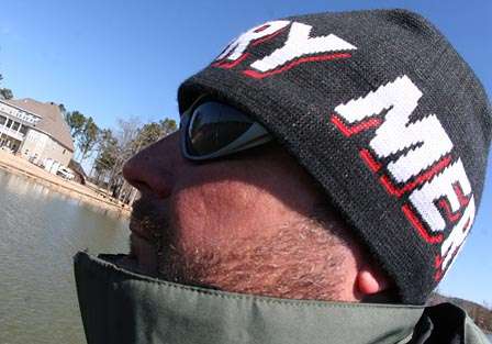 Darrell West protects his skin from the brutal elements found during practice on Lay Lake.